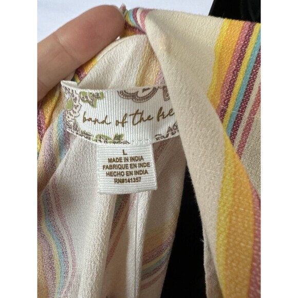 Band Of The Free NWT Boho Striped Retro Cream Women’s Cropped Blouse Tie Back L - Picture 5 of 7